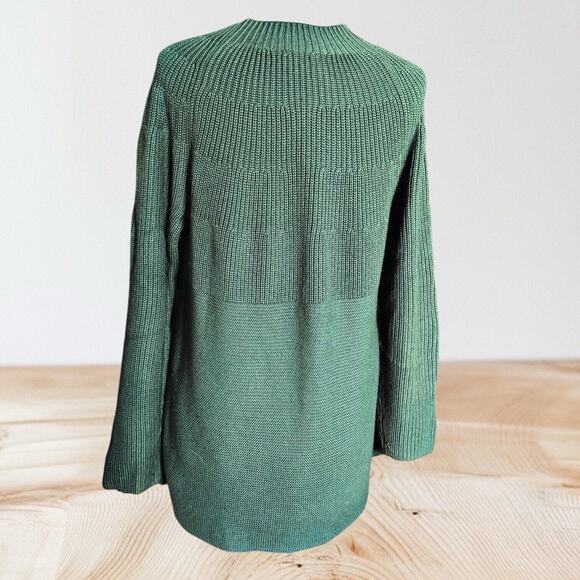 J Jill Sage Green Tunic Sweater Sz L ribbed Knit A Line Lagenlook Wool Blend - Picture 4 of 8